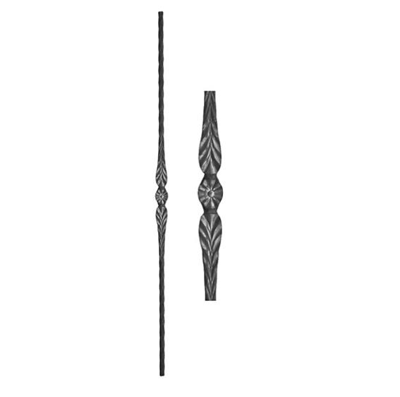 Zierstab geschmiedet mit Zierelement- Stahl roh- 900 mm- 12x12 mm-89-11T107021-A.4