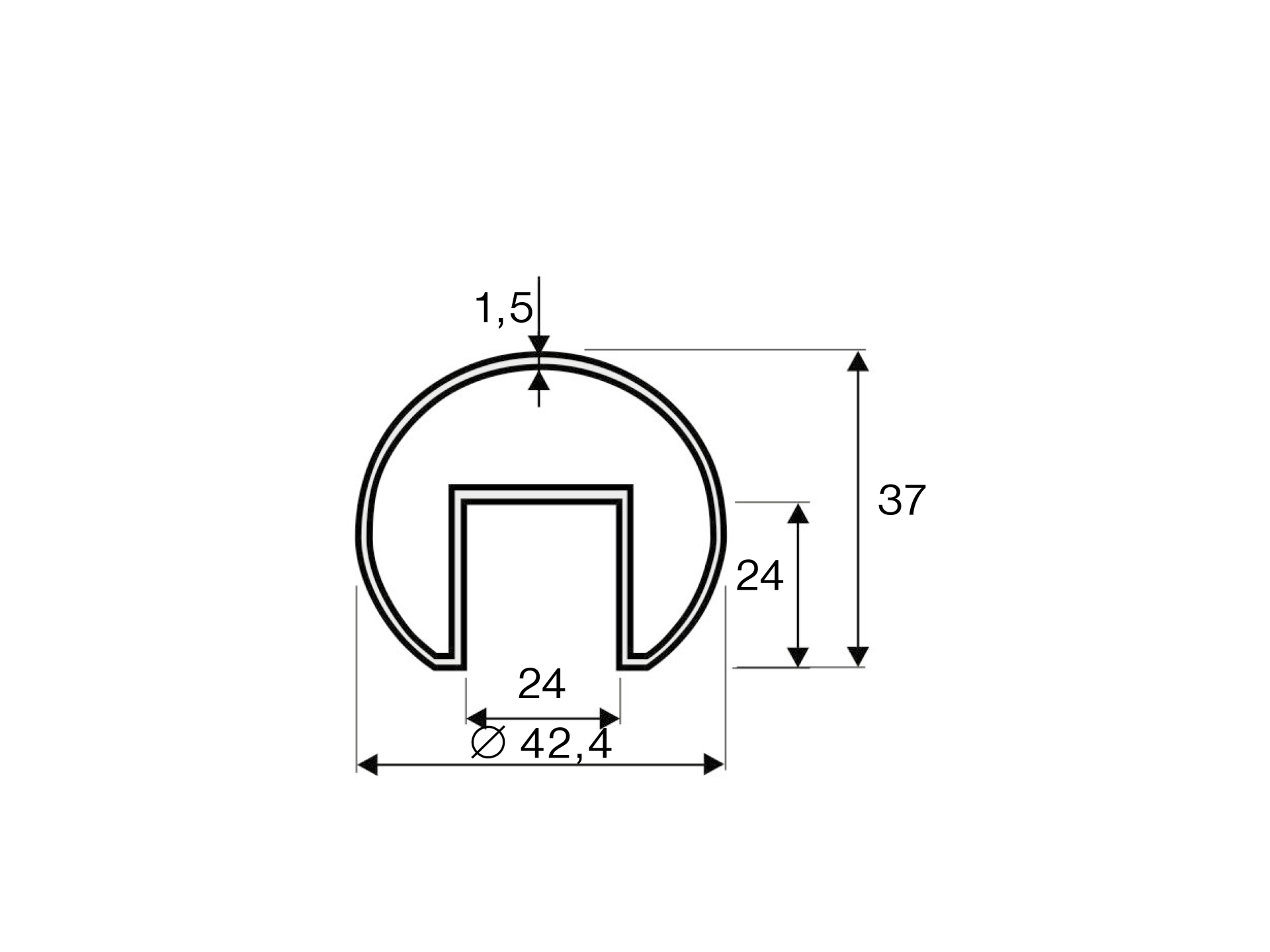 Nutrohr Edelstahl V2A Ø 42-4 x 1-5 mm L = 1250 mm geschliffen fuer Glas-89-11A69250421250-A.4