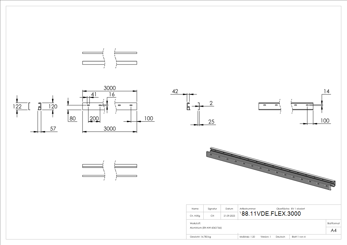 FLEX-MOUNT PRO Profil-Set fuer eleganza canopy Vordach-88-11VDE-FLEX.3000