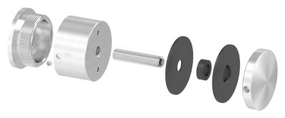 Glaspunkthalter Ø 52 mm- V2A- verstellbarer Wandabstand- Anschluss- Flach mit AbP-88-1160250.240