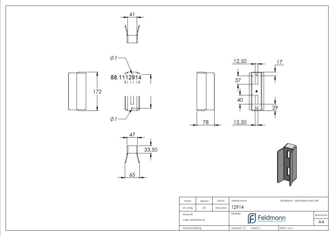 Schiebetor-Gegenkasten mit 40mm Breite- V2A - AMF Artikel- 12914-88.1112914
