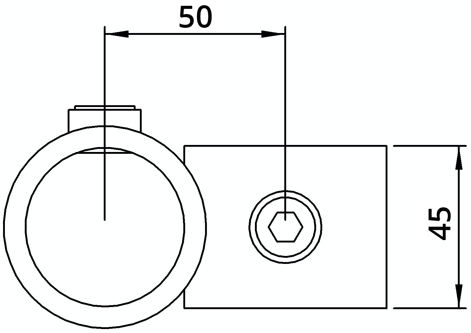 Rohrverbinder - Kreuzstueck vorgesetzt 90° - 161C42 - 42-4 mm - 1 1-4- - Feuerverzinkt u. Elektrogalvanisiert-161C42