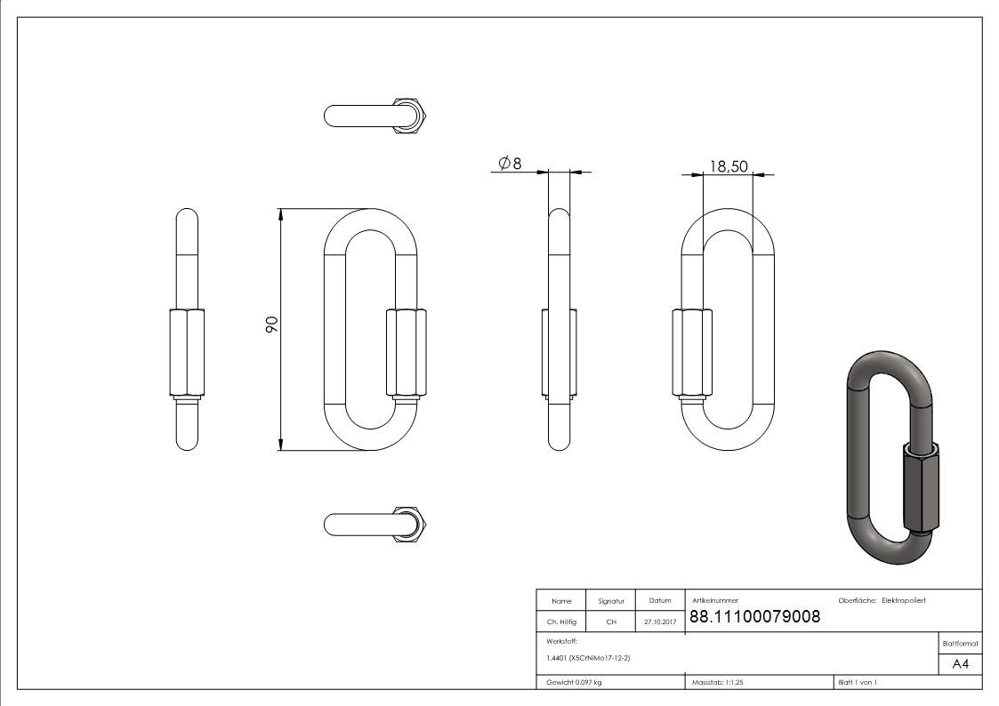 Schraubverbinder lang- 8mm- V4A-88.11100079008