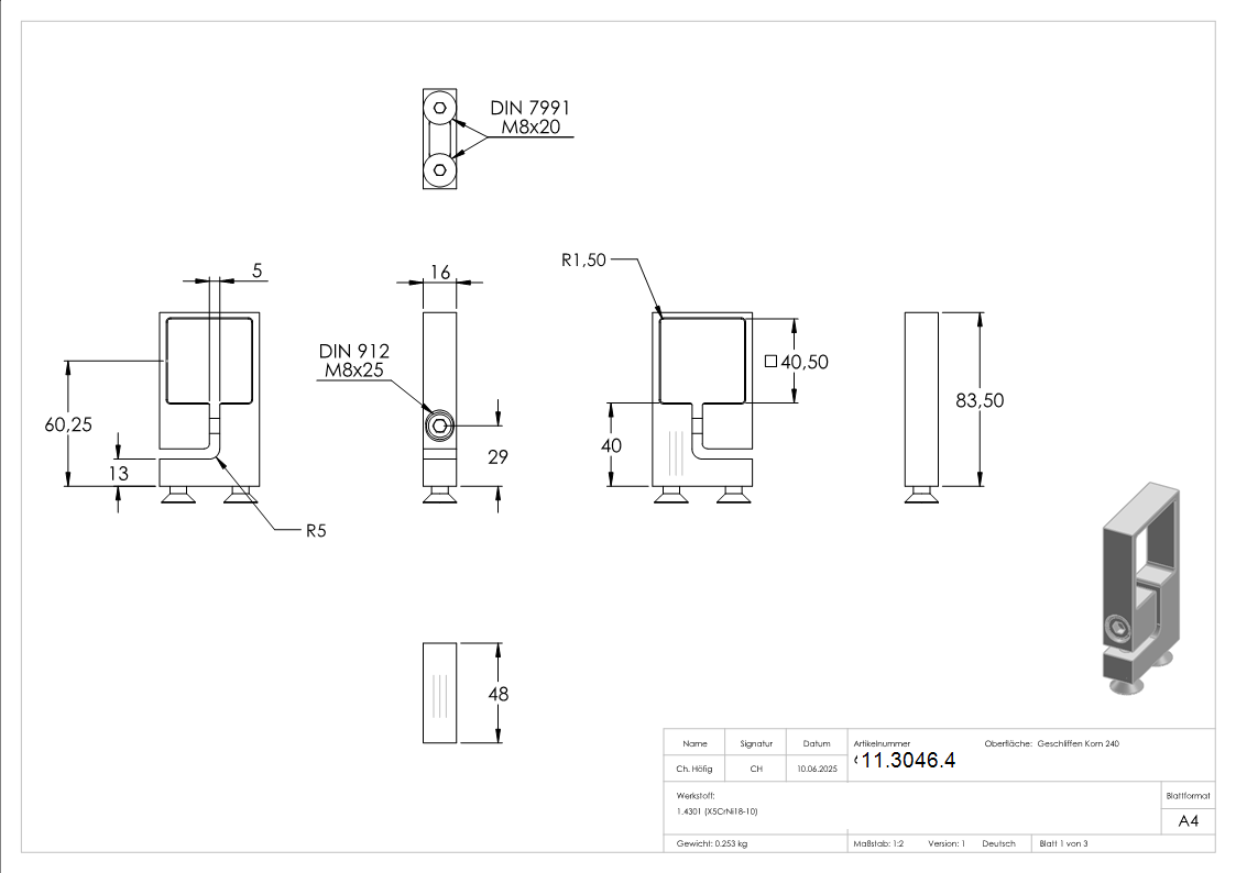 Spannring  40 mm fuer Rohr 40x40 mm - V2A-11-3046.4