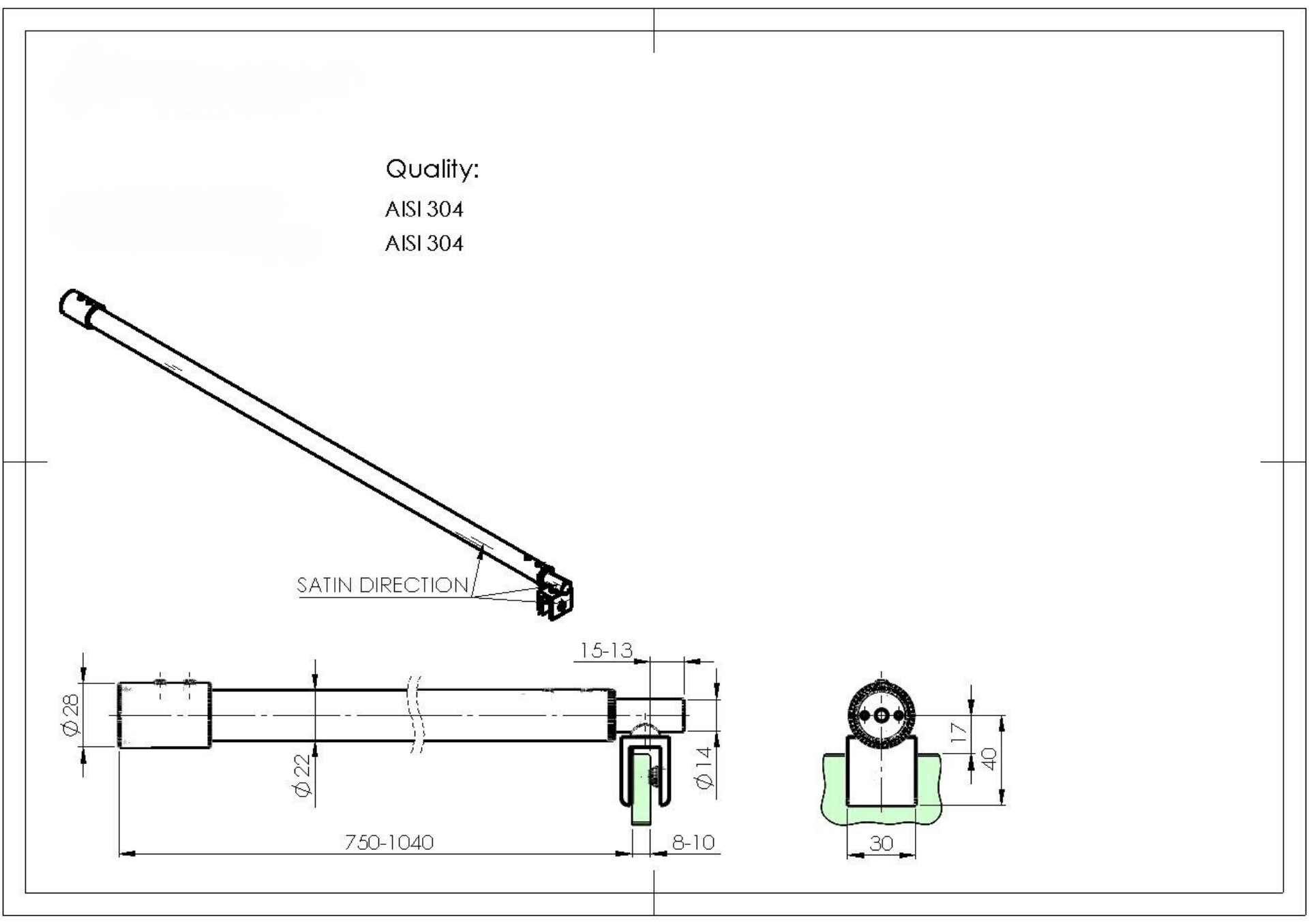 Stabilisierungsstange Edelstahl fuer Duschwand-Glaswand- L 750-1040mm- Ø22mm-89-11GS304ZP925S-A.4