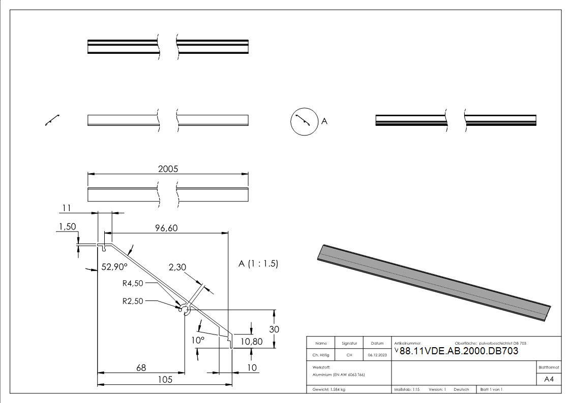 Design-Abdeckung fuer eleganza canopy- L- 2005mm- DB703-88-11VDE-AB-2000.DB703