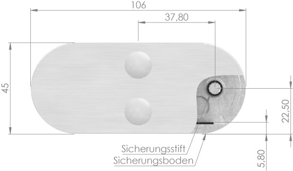 Sichtschutz Mittelglasklemme Edelstahl V2A halbrund gerade Mod- 25-88-1125-MK.V2A