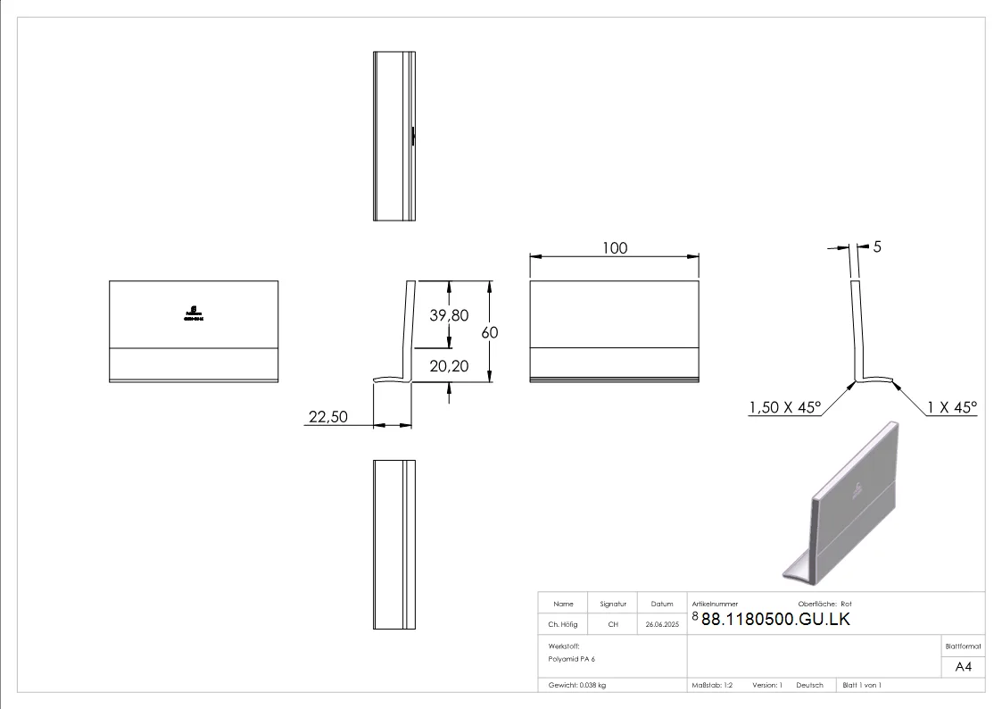 L-Keil zum Einlegen ins Profil- fuer Montage-Set 80500-GU-88-1180500-GU.LK