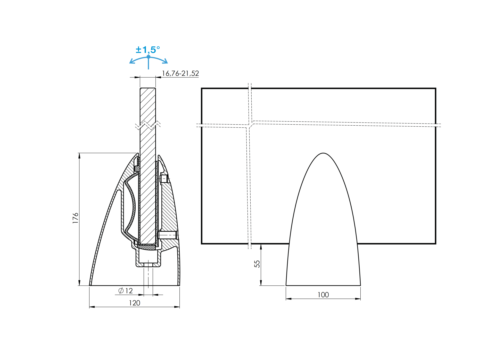 Verstellbarer Edelstahl-Zapfen fuer Glasgelaender – Ankerpfosten ohne Glasbohrung-89-11A6500000-A.4