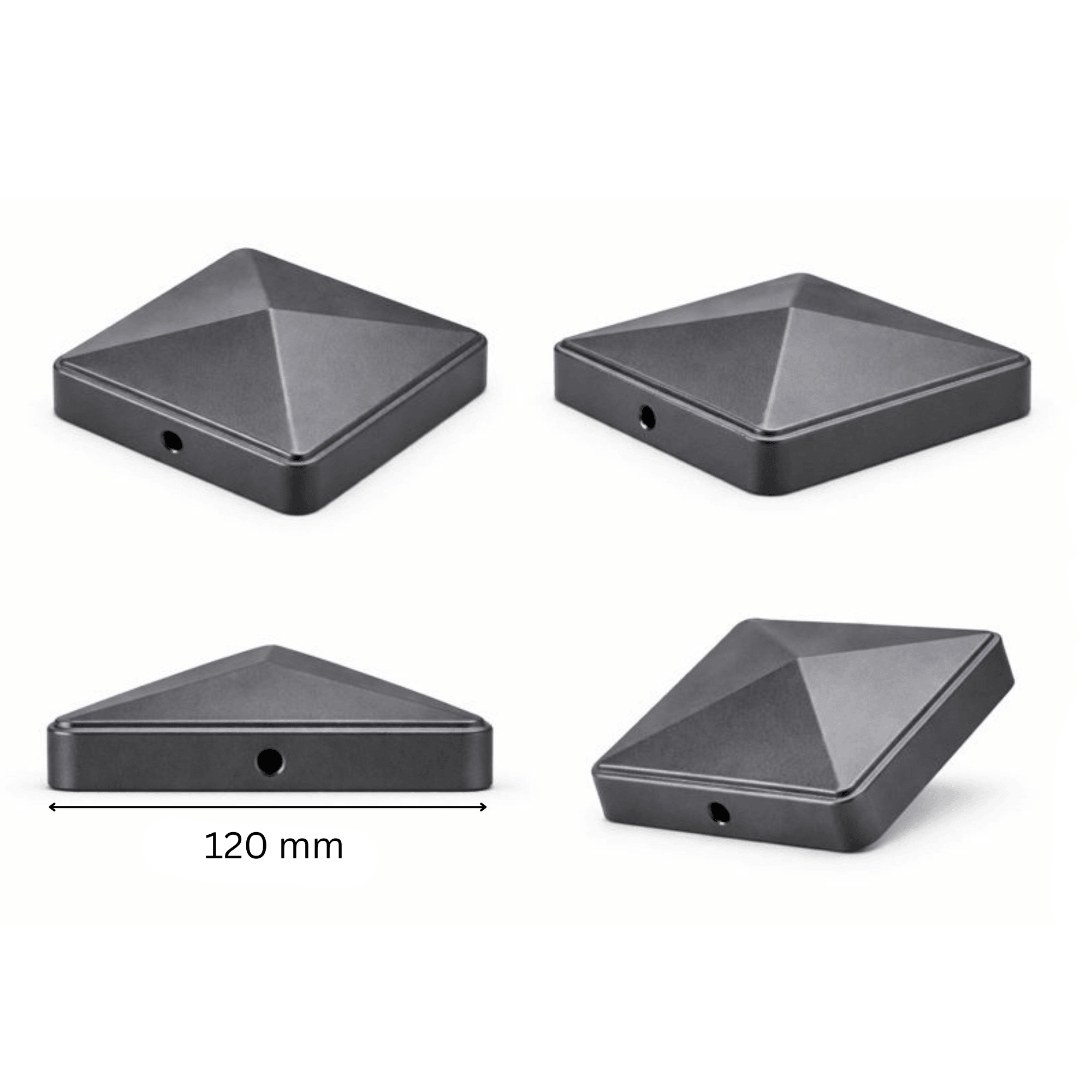 Pfostenkappe 120x120 mm Anthrazit RAL 7016 – 10er Set pulverbeschichtet inkl. Schrauben-60220-120-021