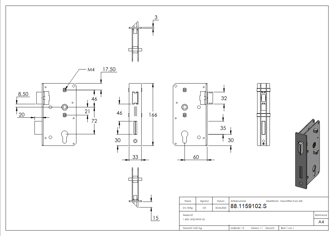 Einsteckschloss Stahl fuer Serie 59102-88-1159102.S