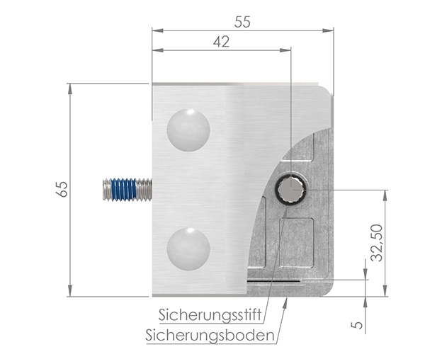 Glasklemme V2A 55 x 65 x 37 mm gerade eckig mit AbZ-10-3200.4ABZ