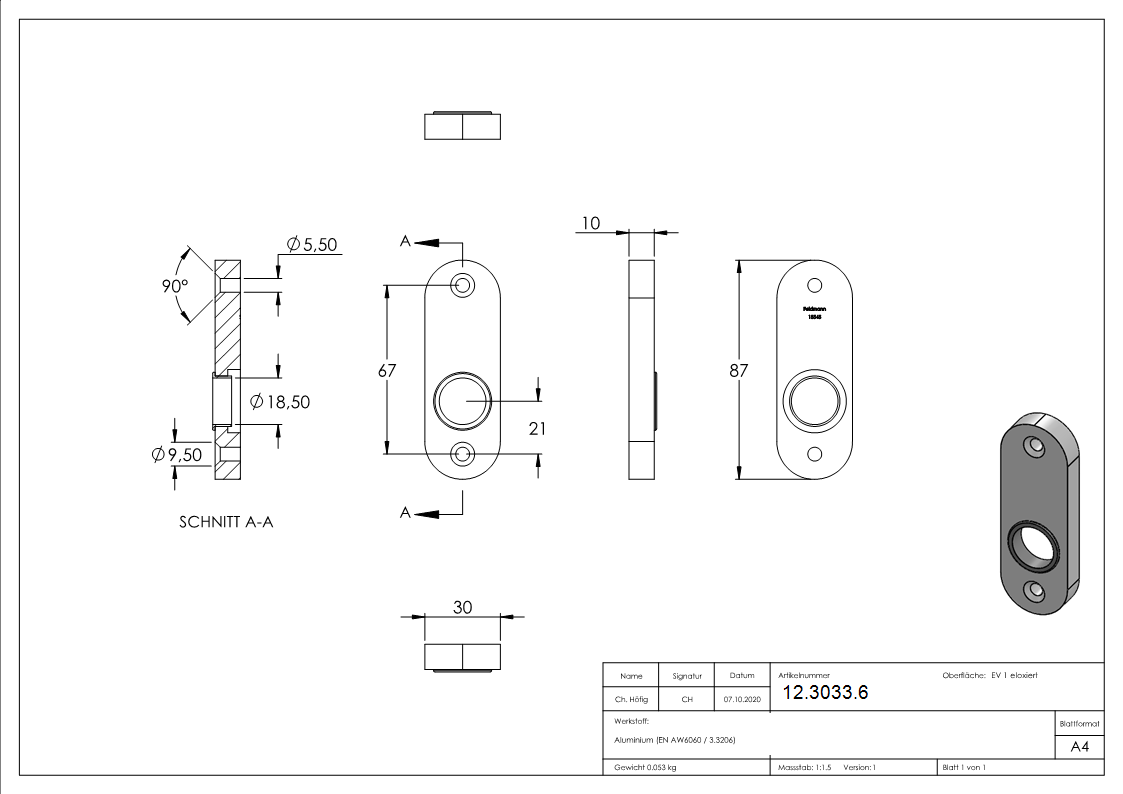 Alu-Kurzschild - Masse- 30x87x10 mm - Aluminium EV1-12-3033.6