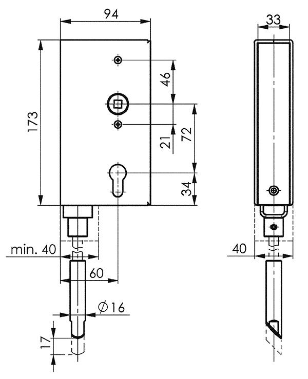 Schlosskasten - fuer Verriegelung nach unten - Masse- 40x94x173 mm - Stahl S235JR- roh - AMF Artikel- 10405-30-3258.8