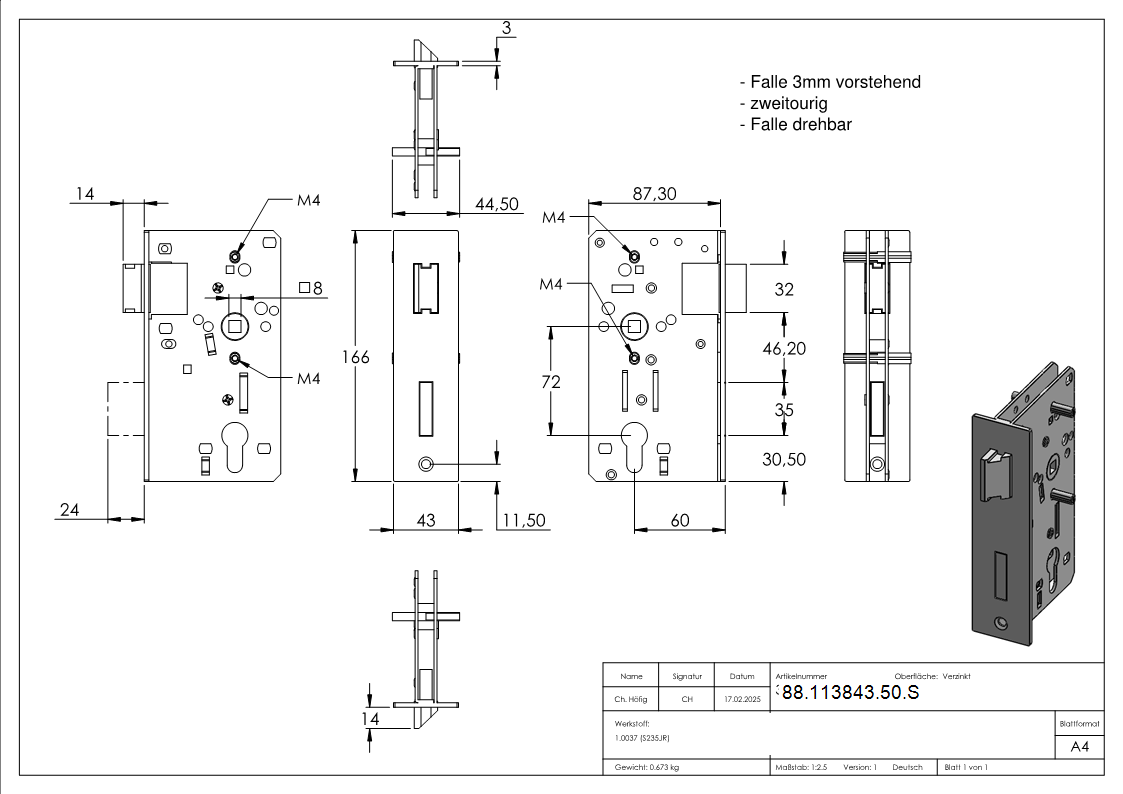 Rohrrahmenschloss AMF Schloss verz- - AMF Artikel- 14308-88-113843-50.S