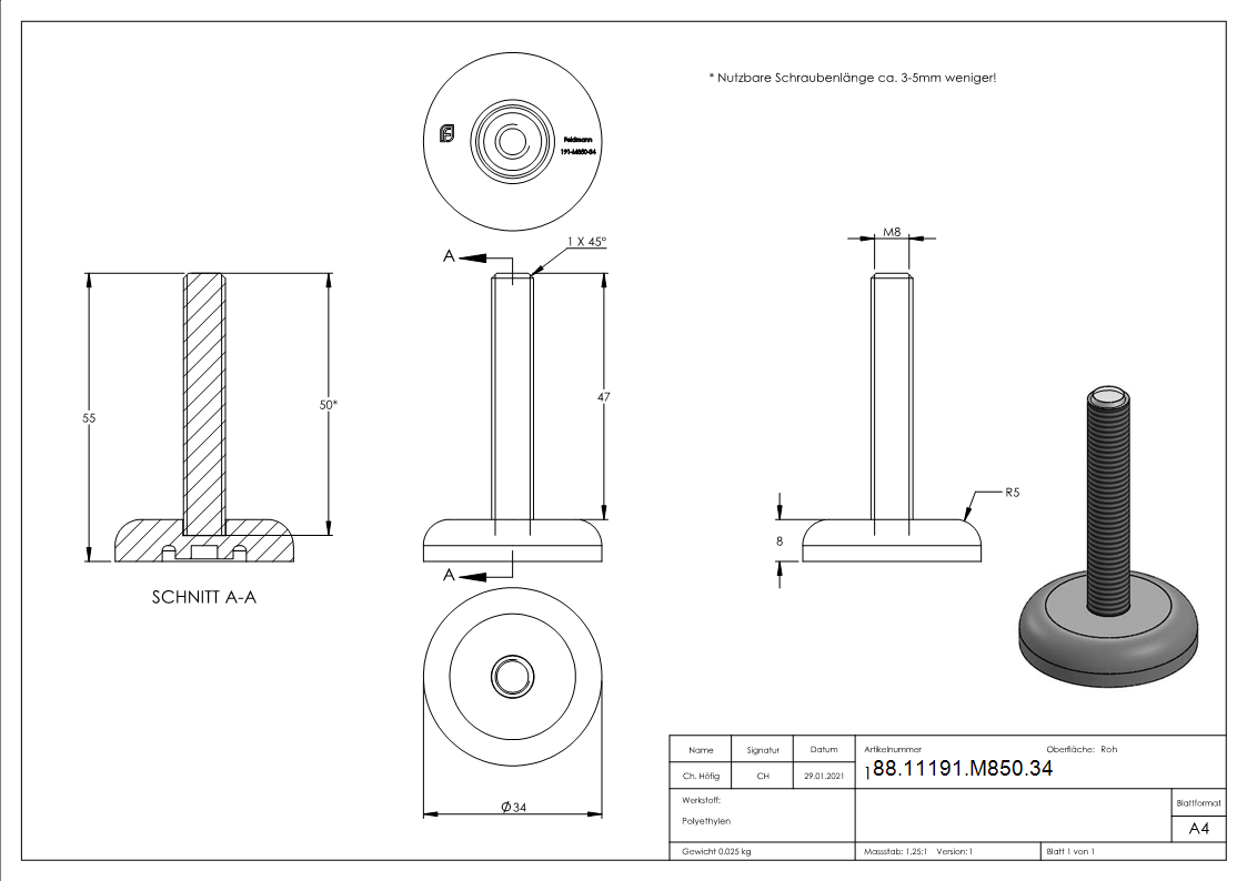Bodenausgleichsschraube M8 x 50-88-11191-M850.34