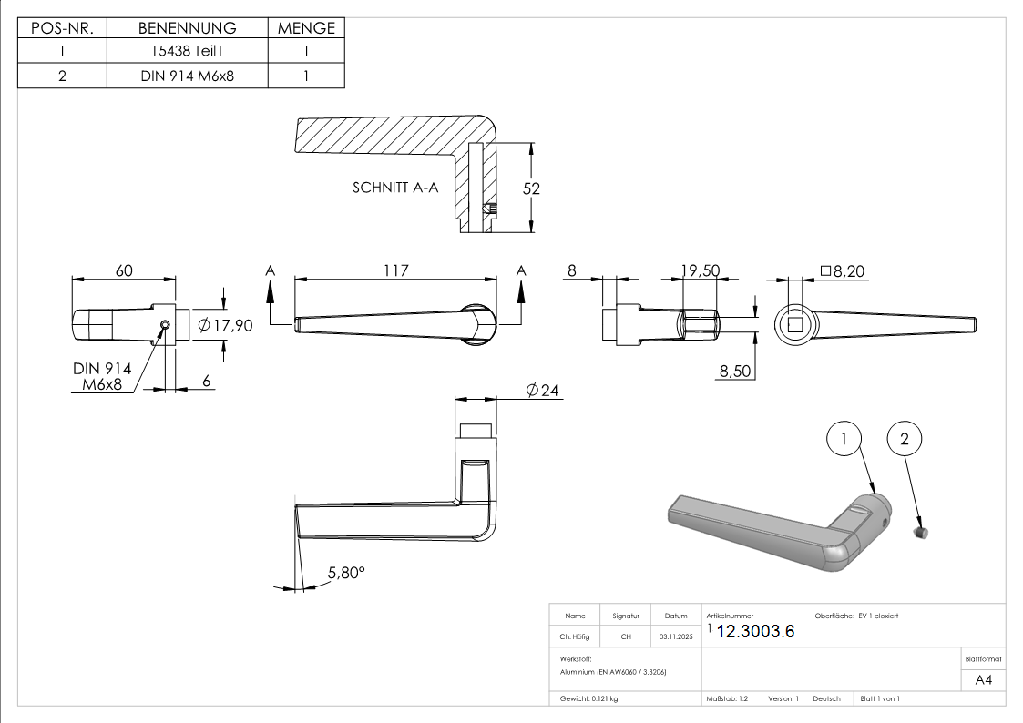 Alu-Tuerdruecker gerade-12-3003.6