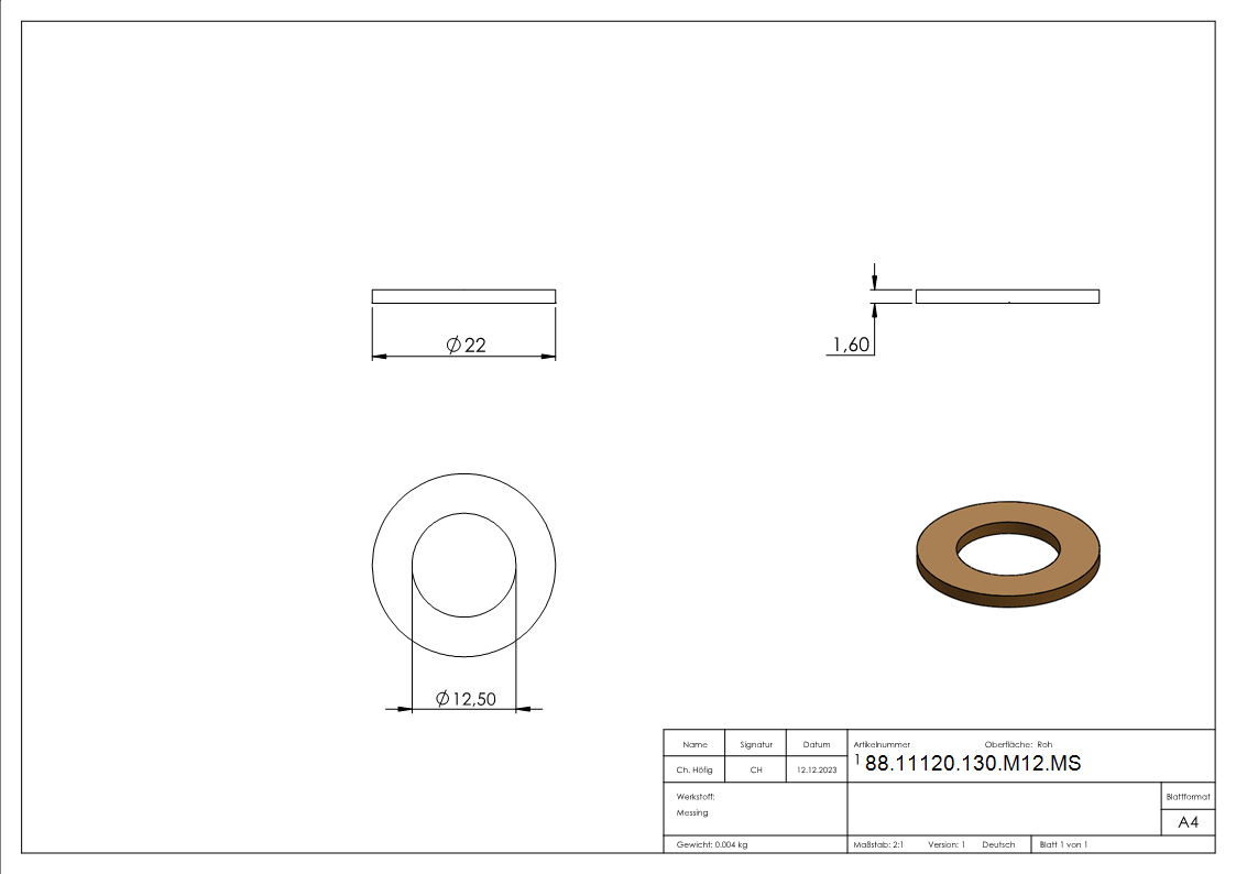 Messingscheibe von Torband 30-3503-8-88-11120-130-M12.MS