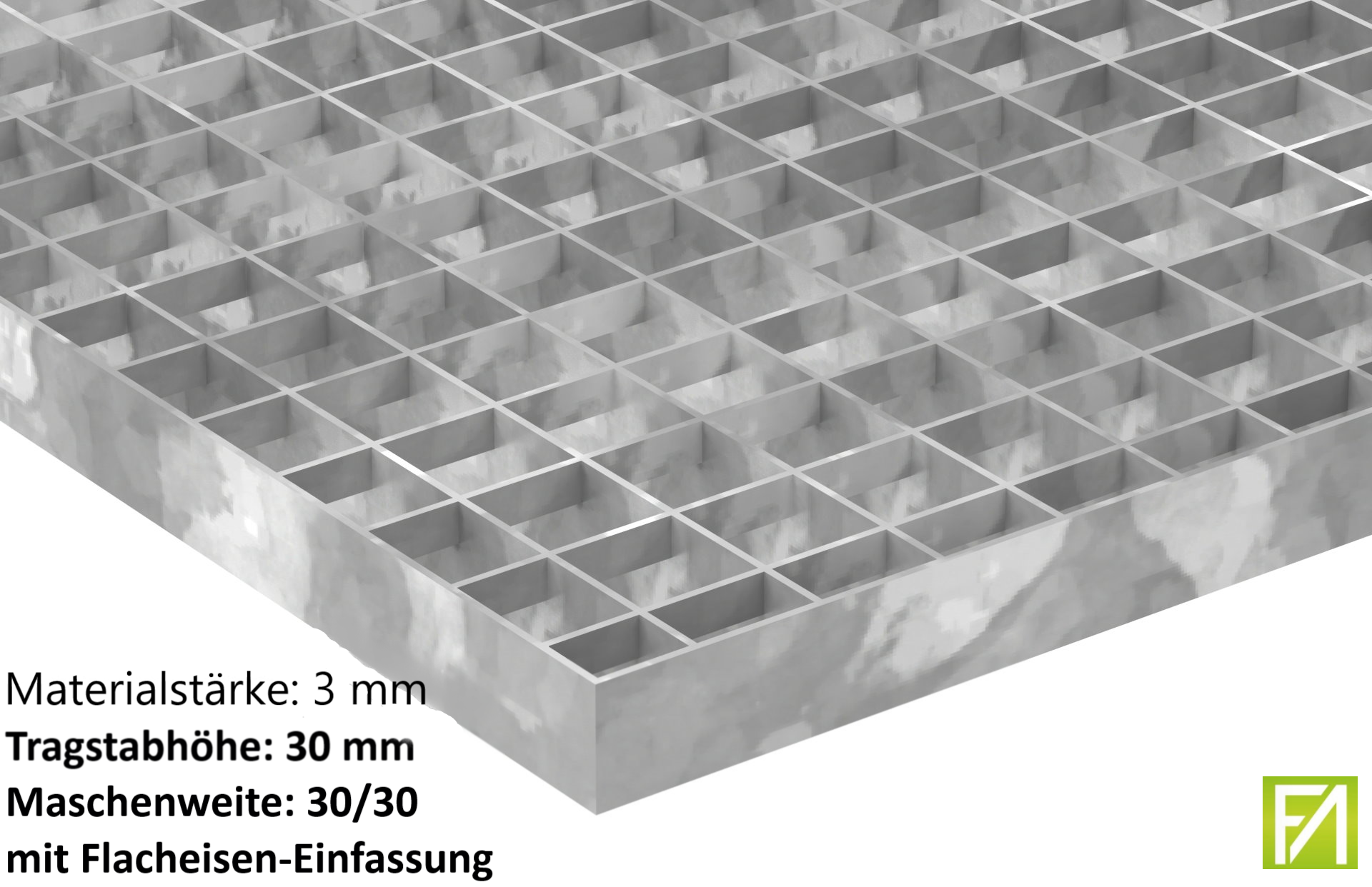 Industrie-Gitterrost - Masse- 1000x600x30 mm; MW 30-30 mm; 30-3 mm - S235JR -St37-2- im Vollbad feuerverzinkt-21-1006030303.7