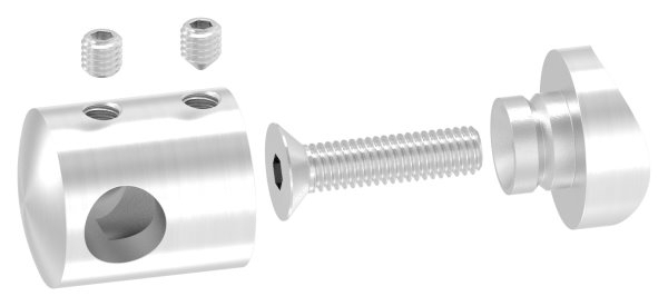 Querstabhalter V2A Edelstahl – Anschluss 33-7 mm fuer Rundstaebe 10 mm mit Sackloch Abschluss links inkl- Schrauben-11-1032.4