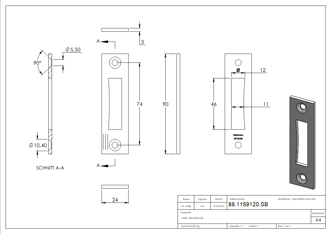 Schliessblech passend zu Riegelschloessern- V2A-88-1159120.SB