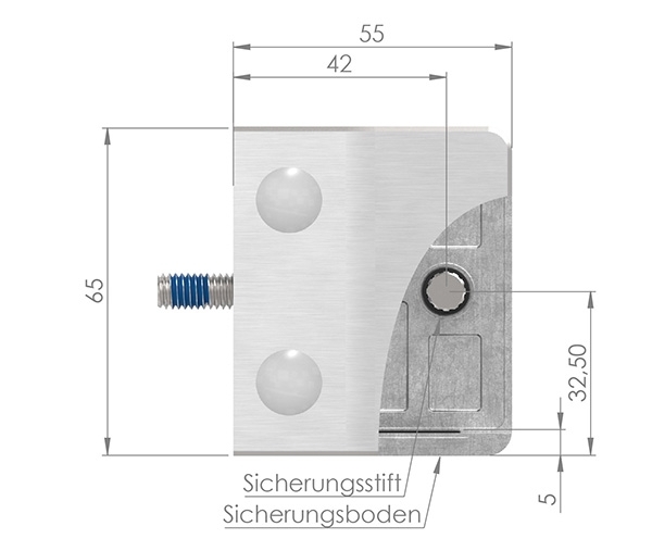 Glasklemme 55x65x37-5 mm AbZ fuer Anschluss Ø 48-3 mm Edelstahleffekt-10-3248ABZ.2
