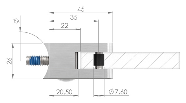 Glasklemme 45x45x26 mm AbZ fuer Anschluss Ø 42-4 mm Edelstahleffekt-10-3042.2ABZ