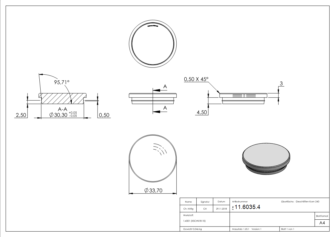 Rohrstopfen flach V2A fuer Ø 33-7x2-0 mm - duenne Ausfuehrung verjuengt-11-6035.4