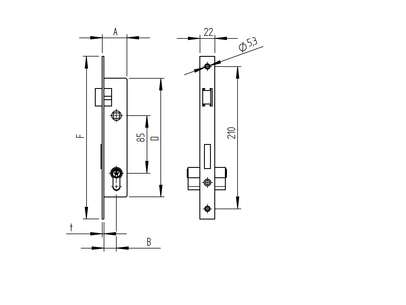 Einsteckschloss Stahl verzinkt fuer JPL Profil 40x40 mm Entfernung 85 mm-89-11B13020X85-A.4