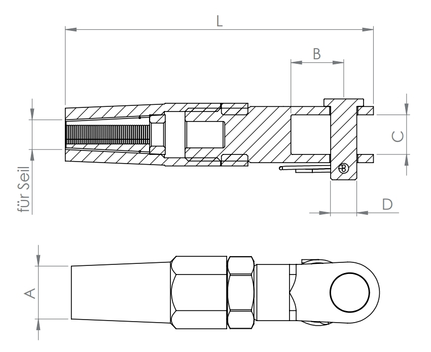 Gabelterminal zur Selbstmontage - Fuer Seil Ø 3 mm bis Ø 6 mm - V4A-11.2735