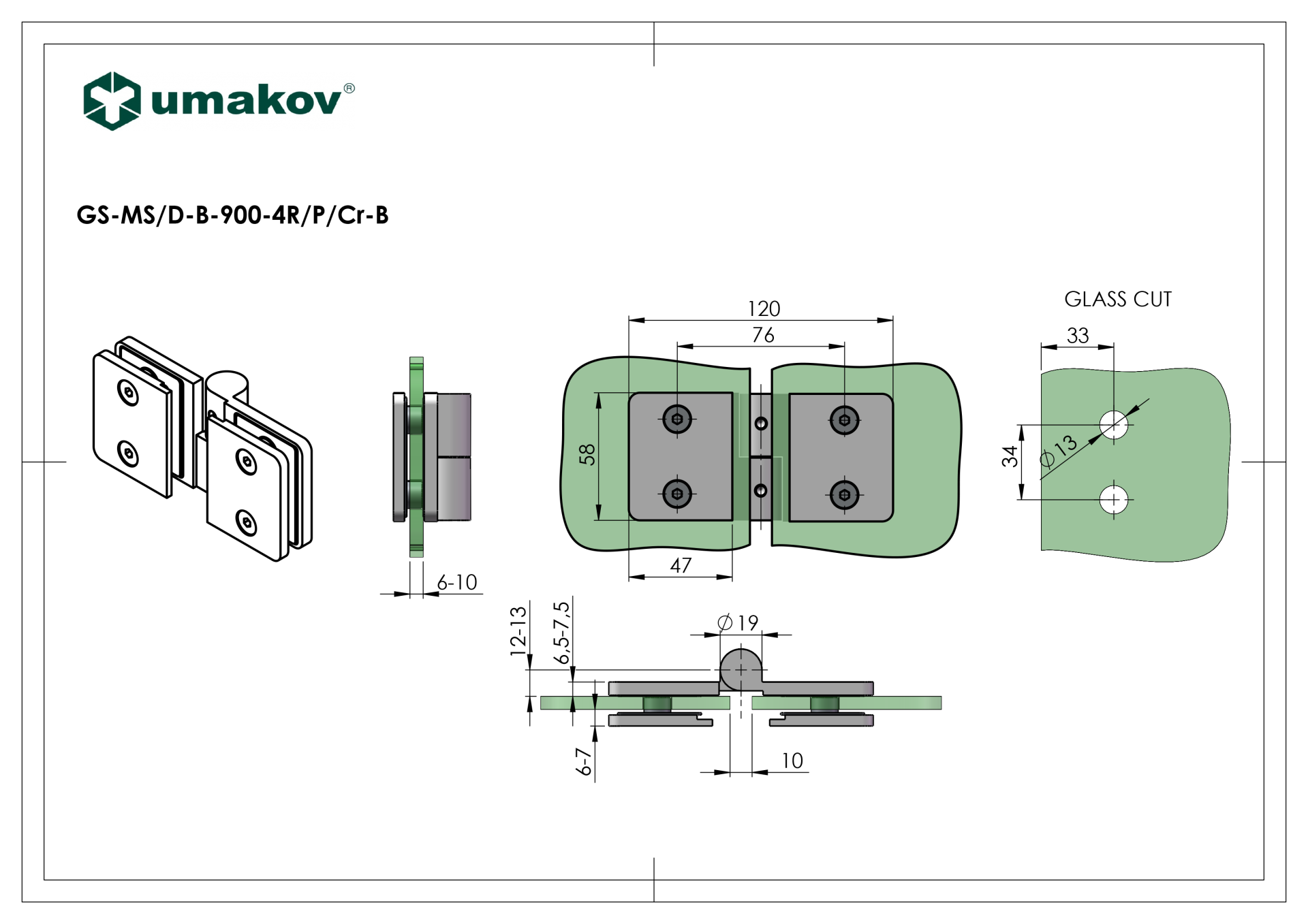 Glastuerband fuer Dusche Messing Glanz 6-10mm Glasstaerke-89-11GSMSDB9004RPCRB-A.4
