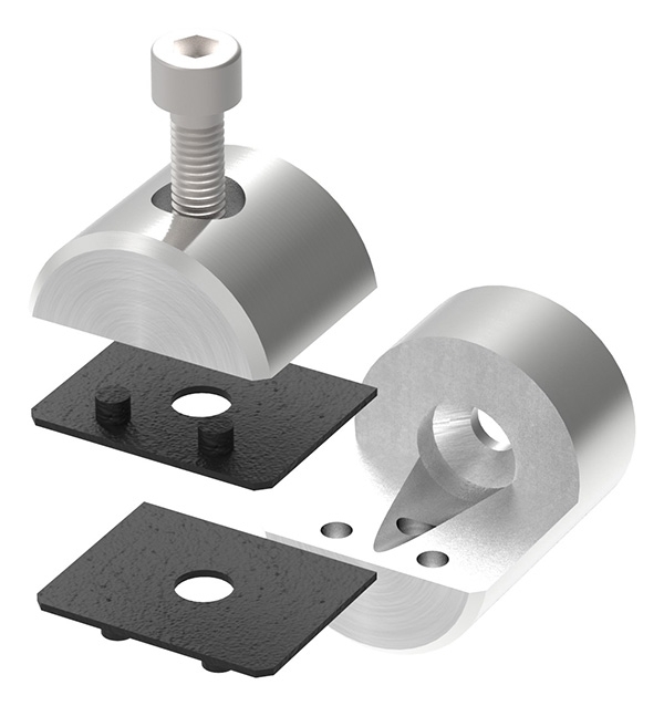 Blechhalter - Plattenhalter Ø 32 mm Edelstahl V2A – Anschluss flach - geradeinkl- Schrauben - Gummieinlage-12-2110.4