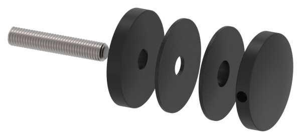 Glaspunkthalter 52mm- Anschluss- flach- V2A- pulverbeschichtet RAL 9005 schwarz matt-88-1160195-240.9005