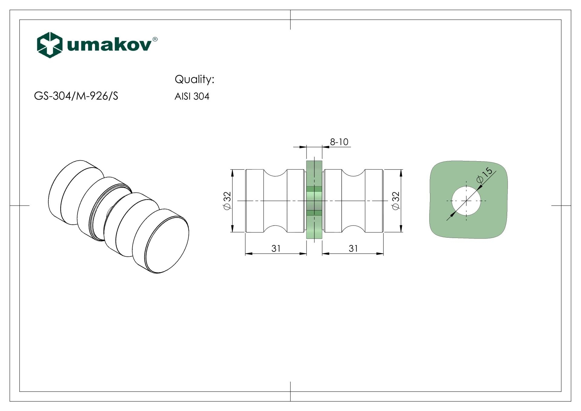Glastuergriff beidseitig- Edelstahl V2A- matt gebuerstet- Ø 32mm-89-11GS304M926PCR-A.4