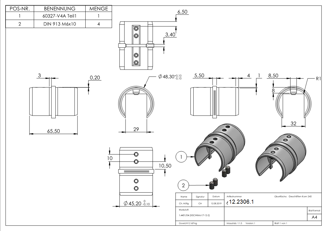 Verbinder - fuer Nutrohr Ø 48-3 mm - V4A-12-2306.1