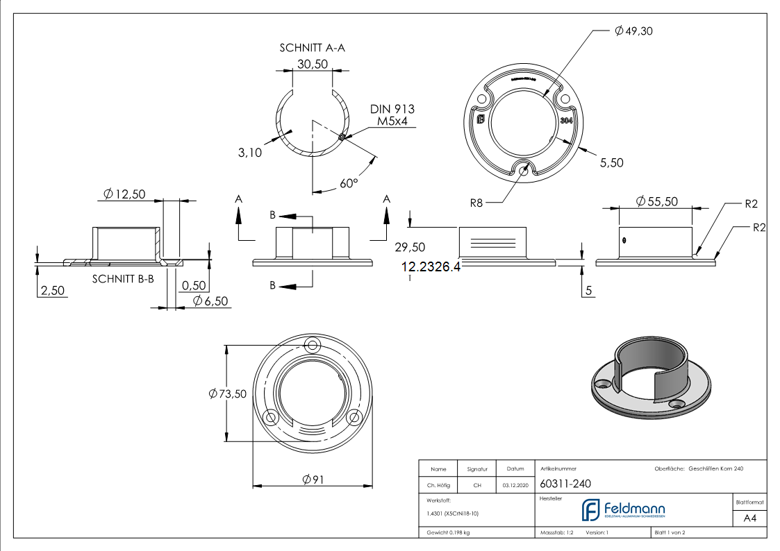 Wandbefestigung fuer Nutrohr Ø 48-3 mm   - V2A-12-2326.4