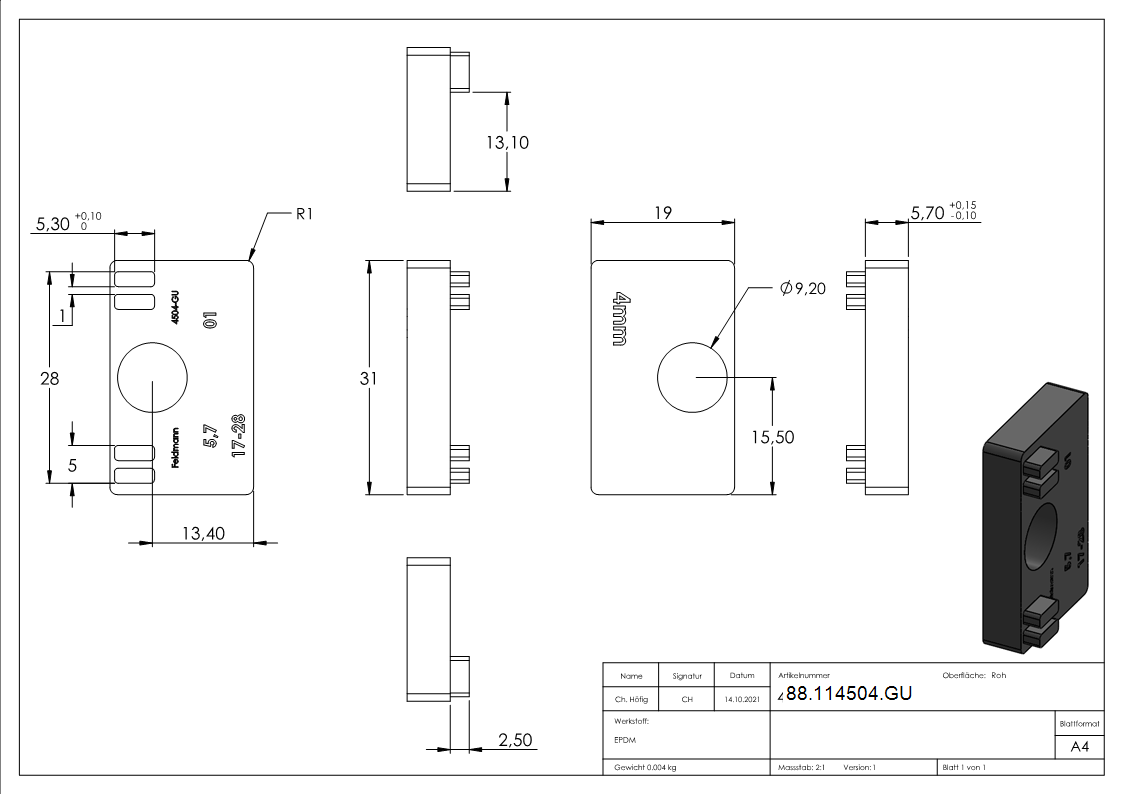 1 Paar Gummi fuer Mod- 45- fuer Blech 4-0mm-88-114504.GU