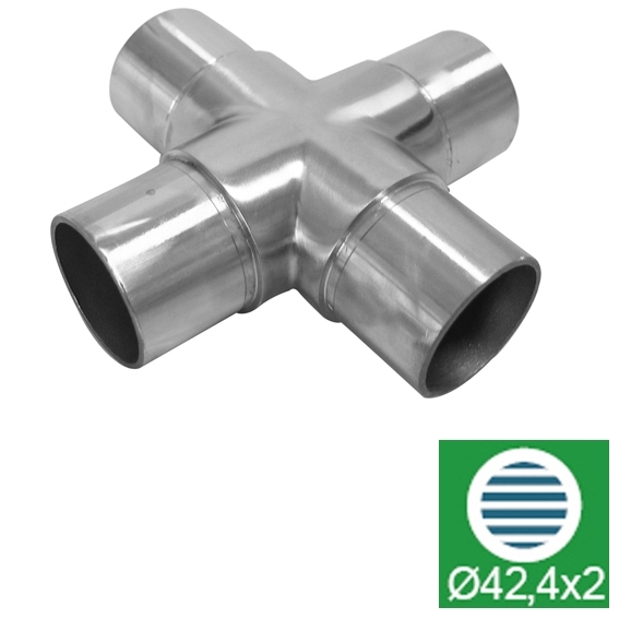 Kreuzverbinder Edelstahl AISI 304 fuer Rundrohr D 42-4x2 mm geschliffen-89-11A0308242-A.4