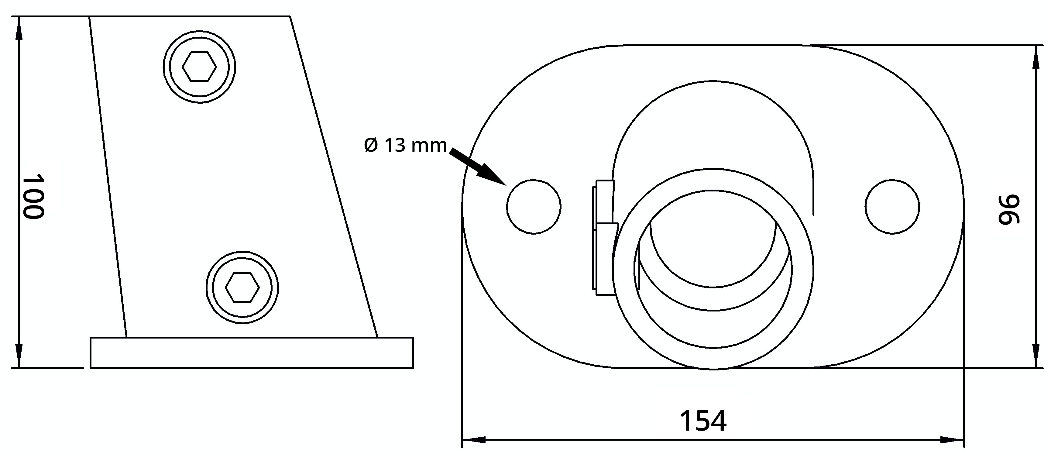 Rohrverbinder - Fussplatte oval 3-11° Neigung - 152D48 - 48-3 mm - 1 1-2- - Feuerverzinkt u. Elektrogalvanisiert-152D48