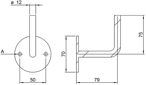 Handlaufhalter - mit Ronde 70x4 mm - zum Anschweissen - Stahl S235JR- roh-30-1401.8