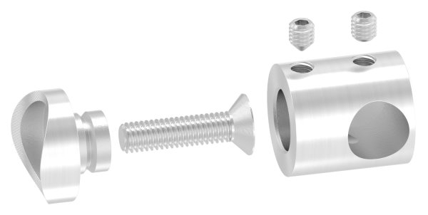 Querstabhalter V2A Edelstahl – Anschluss 33-7 mm fuer Rundstaebe 12 mm mit Sackloch Abschluss rechts inkl- Schrauben-11-1029.4