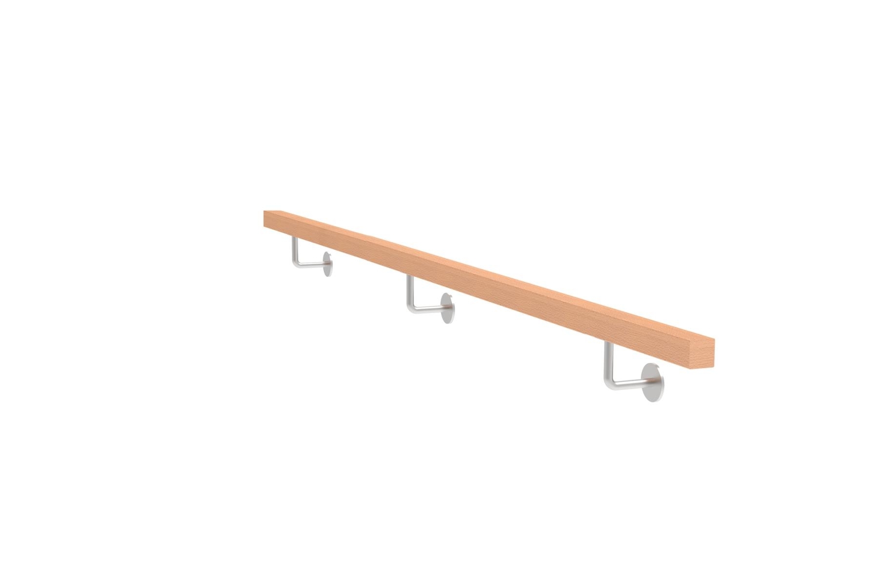 Wandhandlauf Buche 40 x 40 mm 2500 mm roh keilgezinkt mit Edelstahlhaltern-89-11WBJPM2500CINK-A.4