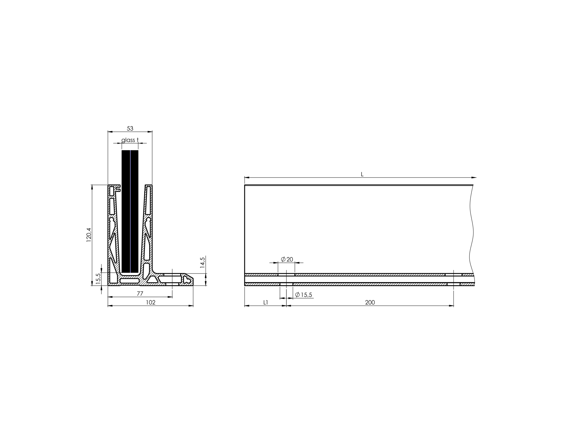 Ganzglasgelaenderprofil Aluminium 5000 mm fuer Glas 12-21-52 mm Top-Verankerung-89-11AL0006ECO5000SE-A.4