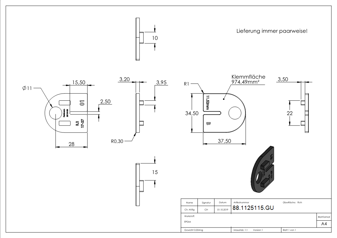 1 Paar Gummi fuer Mod- 25- VSG-Glas 11-52mm-88-1125115.GU