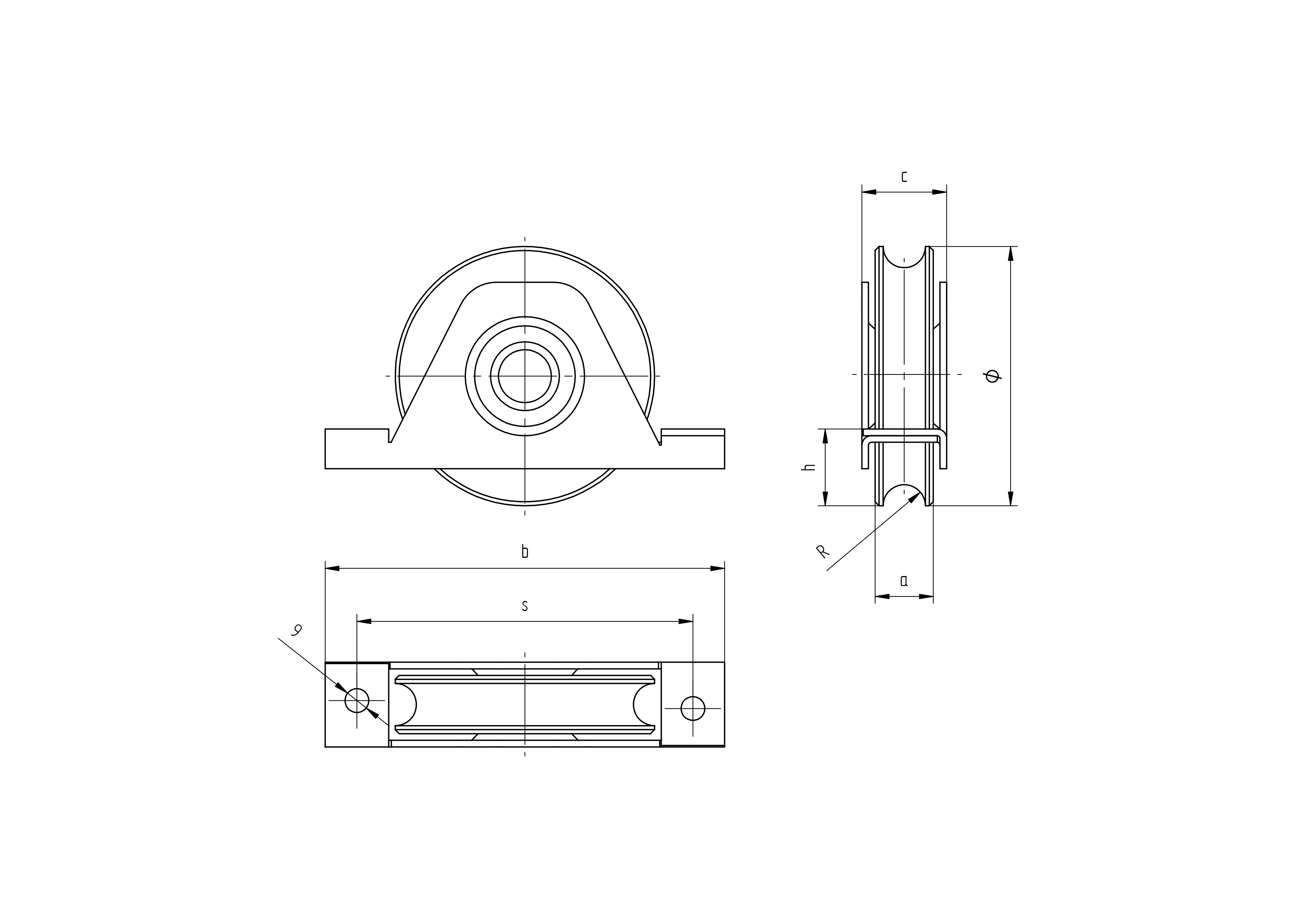 Schiebetorrolle Stahl verzinkt Ø 80 mm U-Rille R8 mit Aussenstuetzplatte-89-11H38U80C-A.4