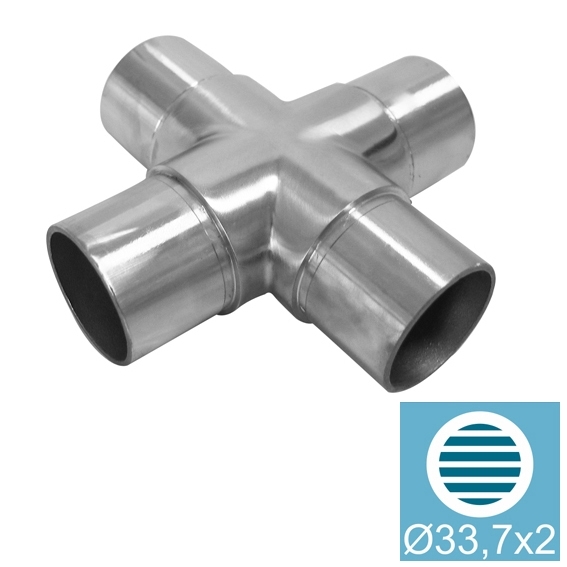 Kreuzverbinder Edelstahl AISI 304 fuer Rohr D 33-7 x 2-0 mm geschliffen-89-11A0308233-A.4