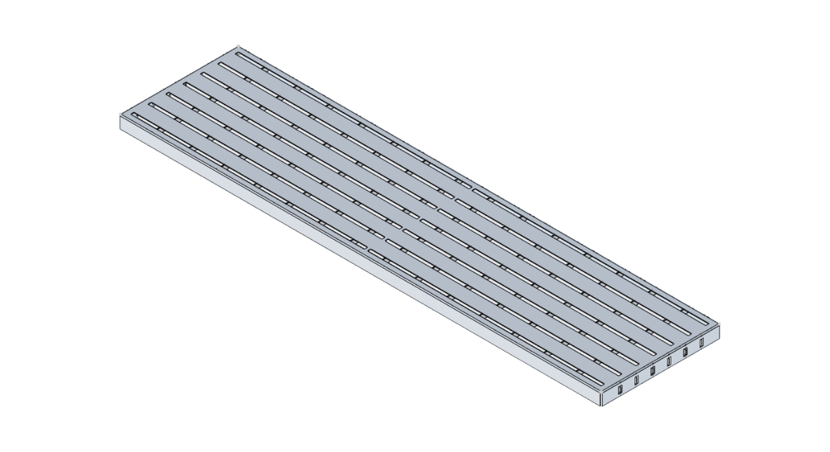 Barfussrost 1000 × 250 mm- verzinkt – Sockelabdeckung fuer Hausumrandung - Tragstab 25-2 mm-22-SEPGRATE-10025252.BARF