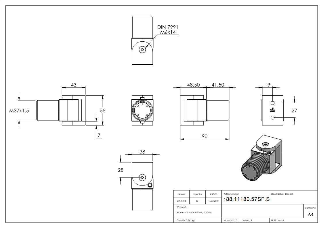 Torband selbstschliessend ohne Stopp schraubbar mit Aluminium ARTIKEL - 57 S-Anschraubversion-88-11180-57SF.S