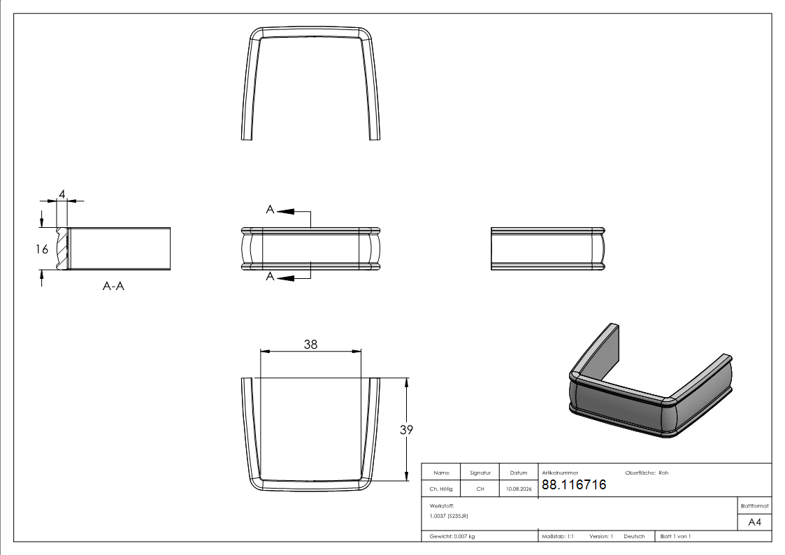 Fertigbund Stahl 16x4 mm Innenmass 38x39 mm stark gebogen-88.116716