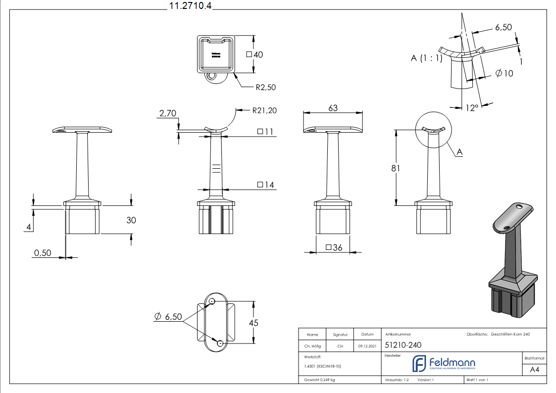Handlaufhalter fuer Vierkantrohr 40 x 40 x 2-0 mm V2A-11-2710.4